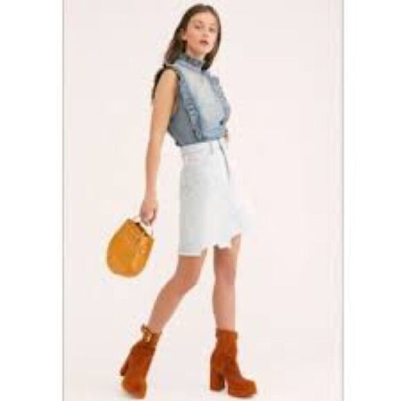 Free People Going Rogue Light Blue Demin Jean Skirt Size 25 - Picture 5 of 6